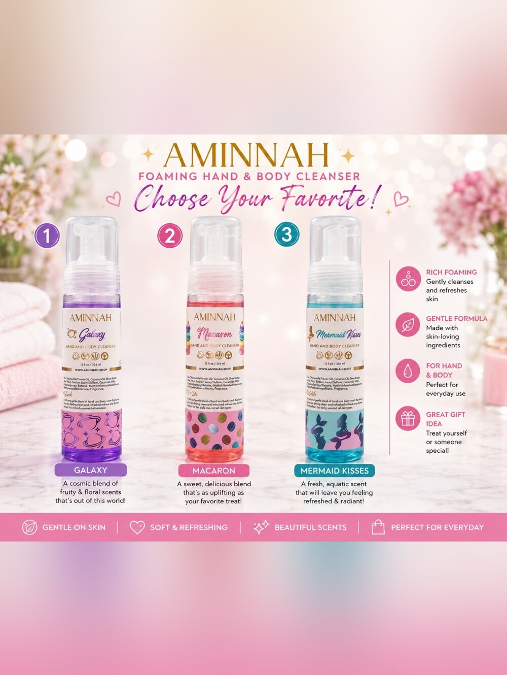 ✨️ Aminnah Foaming Hand & Body Cleanser | Choose Your Favorite Scent | Gentle D